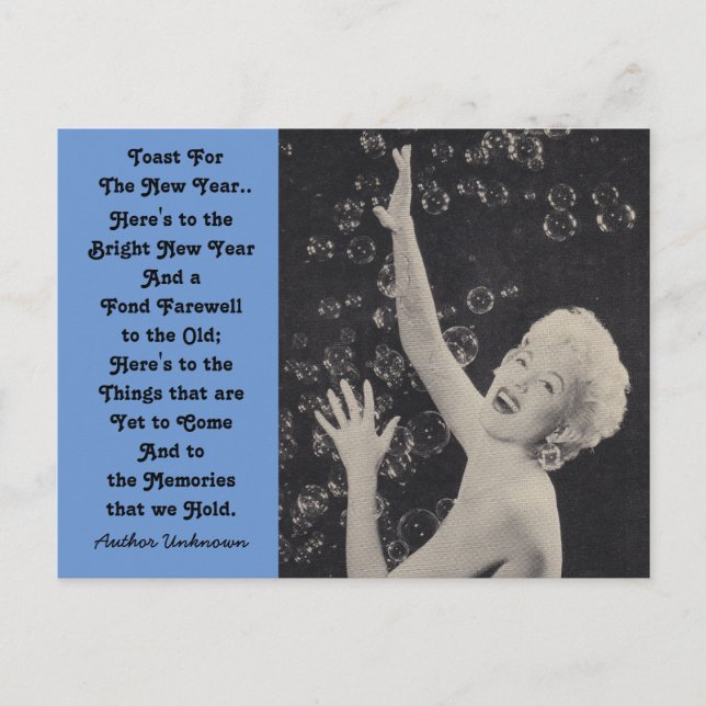 Fun New Year's Toast Party Girl champagne bubbles Holiday Postcard (Front)