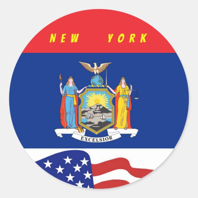 Fun New York Flag w/ Stares Stripes Classic Round Sticker (Front)