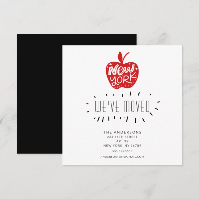 Fun New York Red Apple Moving Announcement Card (Front/Back)