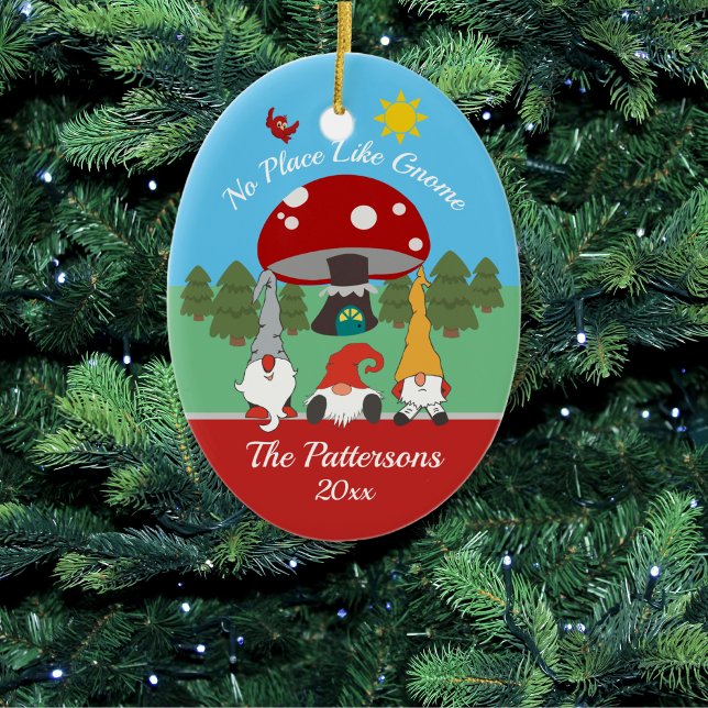 Fun "No Place Like Gnome" Christmas Ceramic Ornament (Creator Uploaded)