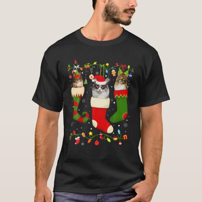 Fun Norwegian Forest Stocking Christmas Light Sock T-Shirt (Front)