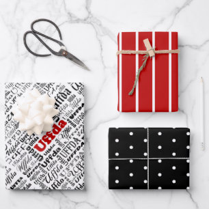 Fun Norwegian Red Stripe Black & White Dots Uffda Wrapping Paper Sheet