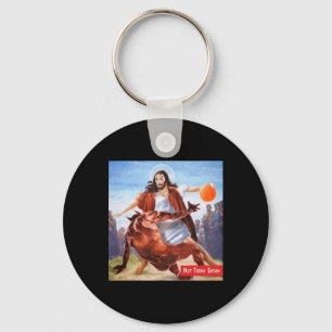 Fun Not Today Satan Jesus Crossover Basketball  Keychain
