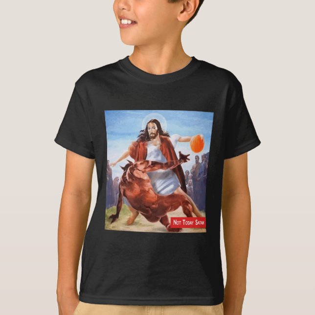Fun Not Today Satan Jesus Crossover Basketball  T-Shirt (Front)