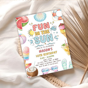 Fun Of The Sun Summer Pool Birthday Party Invitation