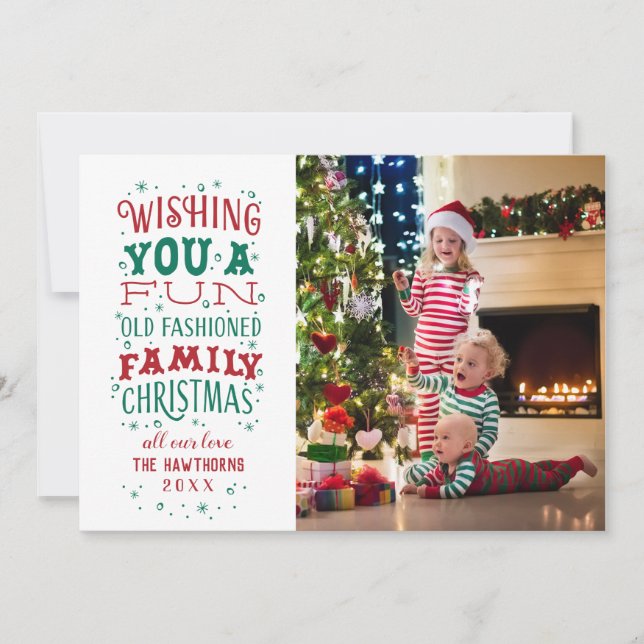 Fun Old Fashioned Family Christmas Photo Card (Front)