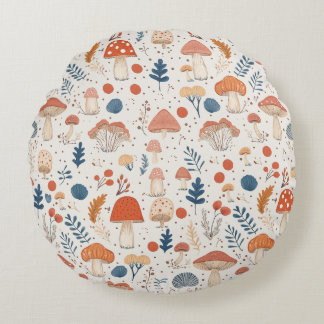 Fun Orange Autumn Mushroom Fairy Round Pillow