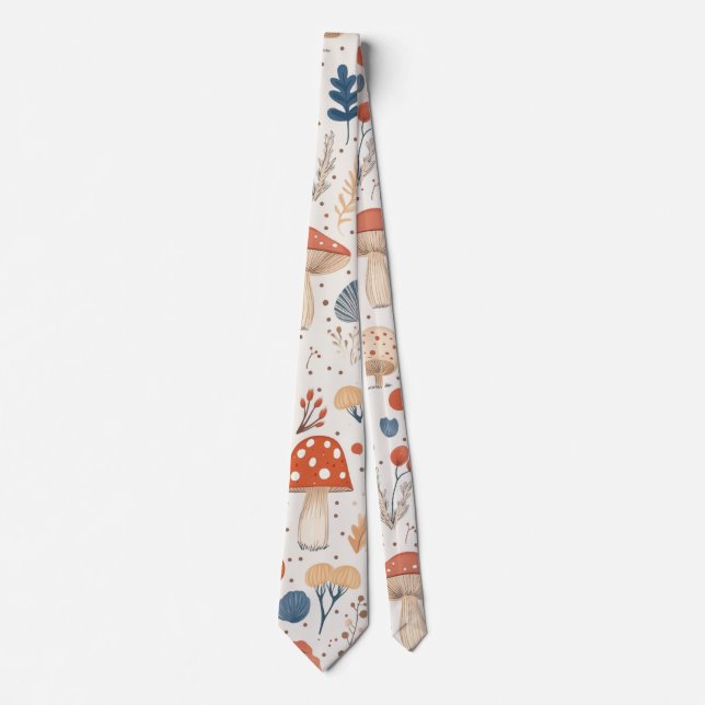 Fun Orange Autumn Mushroom Garden Tie (Front)