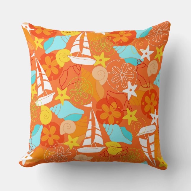 Fun orange beach pattern throw pillow (Front)