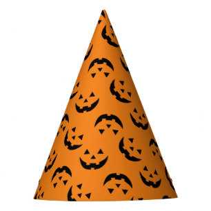 Fun orange black jack o lantern pattern Halloween Party Hat