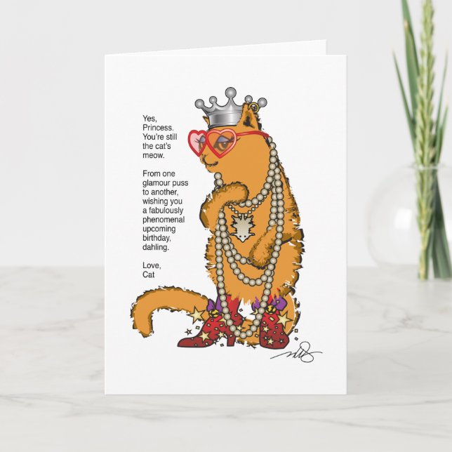 Fun Orange Cat Glamour Puss Card (Front)