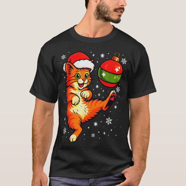 Fun Orange Cat Humour Christmas Ornament Football  T-Shirt (Front)