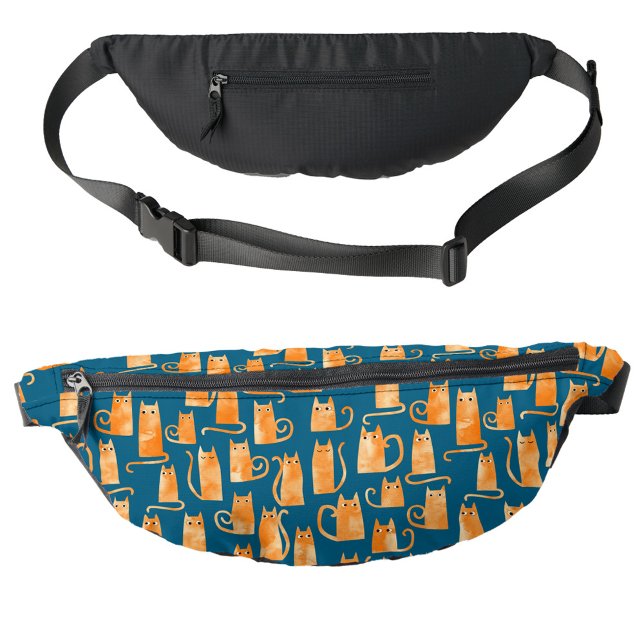 Fun Orange Cat Teal Green Fanny Pack (Fun orange ginger cat pattern teal green fanny pack bag)