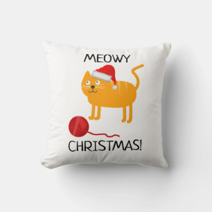 Fun Orange Chat Meowy Coussin de Noël
