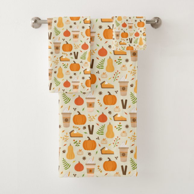 Fun Orange Fall Pattern Bath Towel Set (Insitu)