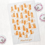 Fun Orange Ginger Cat Personalized Kitchen Towel<br><div class="desc">Fun little watercolor ginger orange cats. Change the name to personalize.</div>