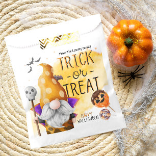 Fun orange gnome trick or treat kids halloween favour bag