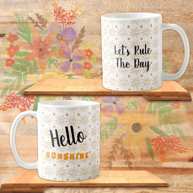 Fun Orange Hand Drawn Sun Pattern Custom Coffee Mug (Creator Uploaded)