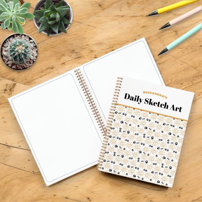 Fun Orange Hand Drawn Sun Paws Pattern  Notebook (cover and inside page style selection)