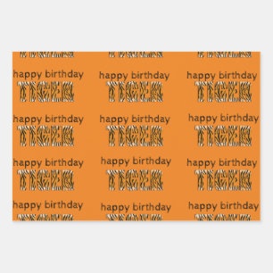 Fun Orange Happy Birthday Tiger Wrapping Paper Sheet