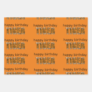 Fun Orange Happy Birthday Tiger Wrapping Paper Sheet