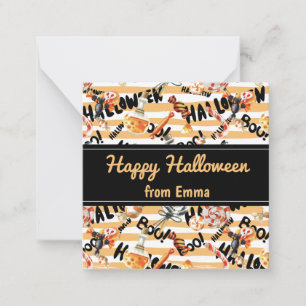 Fun Orange "Happy Halloween" Pattern Custom Name Card