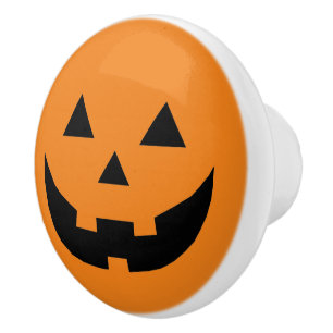 Fun orange Jack o lantern pumpkin face Halloween Ceramic Knob