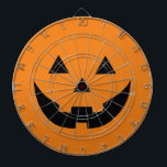 Fun orange Jack o lantern pumpkin face Halloween Dartboard<br><div class="desc">Cute fun orange and black Jack o lantern pumpkin face scary spooky funny modern Halloween Dart Board decorations. 
Black jack o lantern face on solid orange background.
Check the rest of the collection for coordinating and matching items and additional Halloween party supplies and decorations.</div>