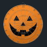 Fun orange Jack o lantern pumpkin face Halloween Dartboard<br><div class="desc">Cute fun orange and black Jack o lantern pumpkin face scary spooky funny modern Halloween Dart Board decorations. 
Black jack o lantern face on solid orange background.
Check the rest of the collection for coordinating and matching items and additional Halloween party supplies and decorations.</div>