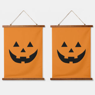 Fun orange Jack o lantern pumpkin face Halloween Hanging Tapestry