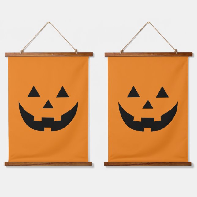 Fun orange Jack o lantern pumpkin face Halloween Hanging Tapestry (Double)