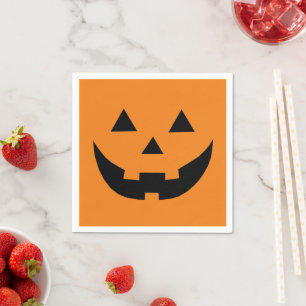 Fun orange Jack o lantern pumpkin face Halloween Napkin