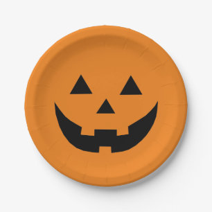 Fun orange jack o lantern pumpkin face Halloween Paper Plate