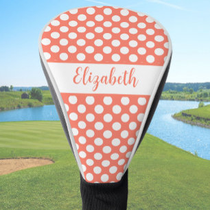 Fun Orange polka dots custom name ladies Golf Head Cover