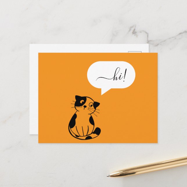 Fun Orange Postcard with Hi Cat (Front/Back In Situ)