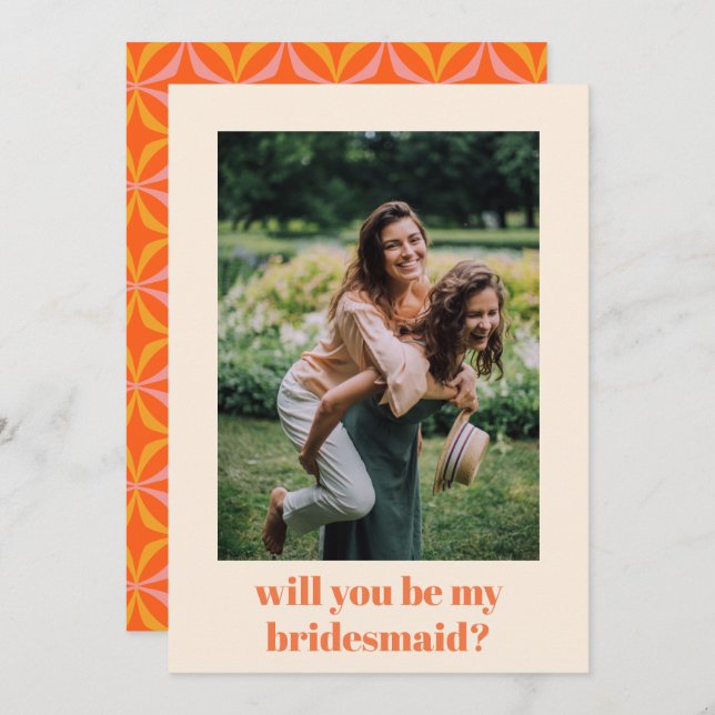 Fun Orange Retro Pattern Bridesmaid Proposal  Card (Front/Back)