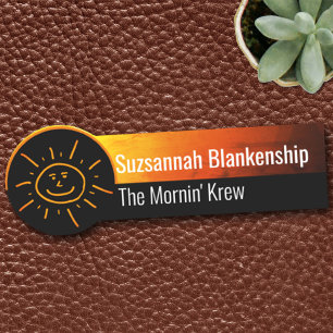 Fun Orange Yellow Background with Hand-Drawn Sun Name Tag
