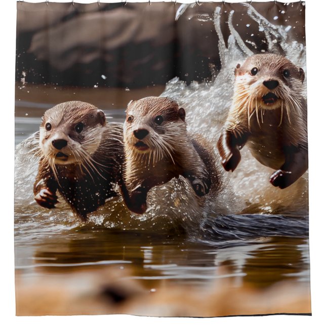 Fun Otters Running in Water Wildlife Animal (Front)