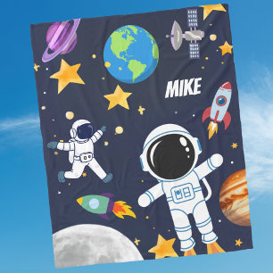 Fun Outer Space Astronaut,Cute Kids First Birthday Fleece Blanket
