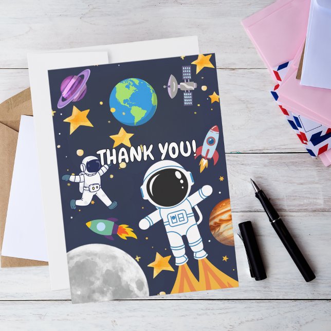 Fun Outer Space Astronaut,Cute Kids First Birthday Thank You Card (Creator Uploaded)