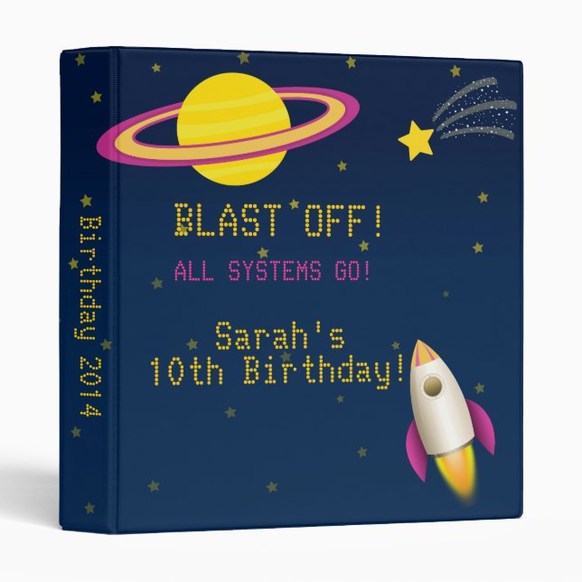 Fun Outer Space Rocke Birthday Photo Album Binder (Front/Spine)