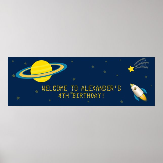 Fun Outer Space Rocket Birthday Party Banner Poster (Front)