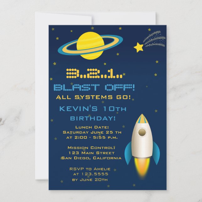 Fun Outer Space Rocket Birthday Party Invitation (Front)