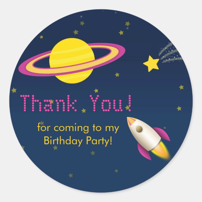 Fun Outer Space Rocket  Birthday Party Sticker (Front)