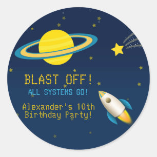 Fun Outer Space Rocket  Birthday Party Sticker