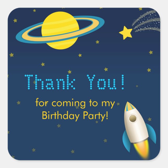 Fun Outer Space Rocket  Birthday Party Sticker (Front)