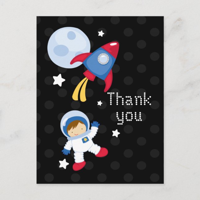 Fun outerspace astronaut thank you postcard (Front)