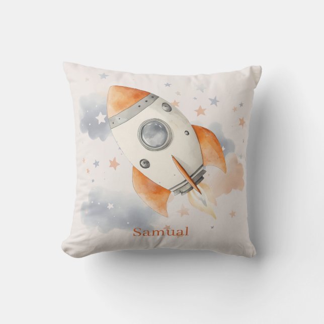 Fun Outerspace Rocket Child's  Throw Pillow (Front)