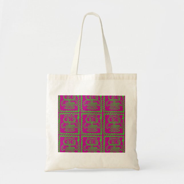 Fun Owls Patchwork Quilt Squares Purple Lime Green Tote Bag (Front)
