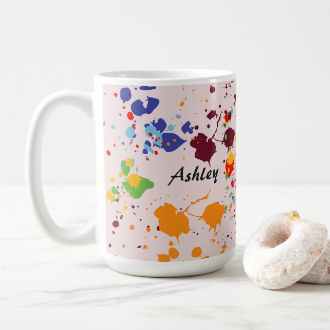 Fun Paint Drips Colourful Name Spring Love  Coffee Mug (With Donut)